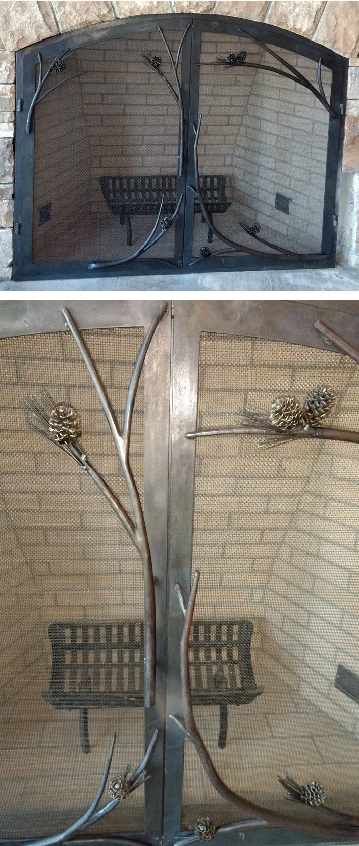 Fireplace Screen Doors with Pinecones: BradGreenwoodDesigns.com